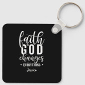 神への信仰 | 引用文やる気を起こさせるホワイトタイポグラフィ キーホルダー (裏面)