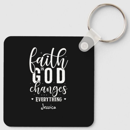 神への信仰 | 引用文やる気を起こさせるホワイトタイポグラフィ キーホルダー (裏面)