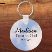 神への信頼感動的名前をカスタムするブルースカイ キーホルダー (正面)