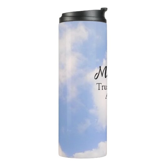 神への信頼感動的名前をカスタムするブルースカイ タンブラー (回転左)