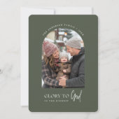 神への宗教的な栄光クリスマスアーチ写真グリーン シーズンカード (正面)