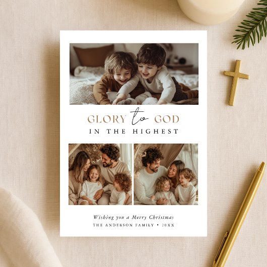 神への宗教的な栄光聖降誕祭の写真金ゴールド シーズンカード