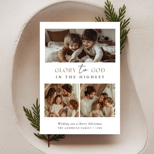 神への宗教的な栄光聖降誕祭の写真金ゴールド シーズンカード