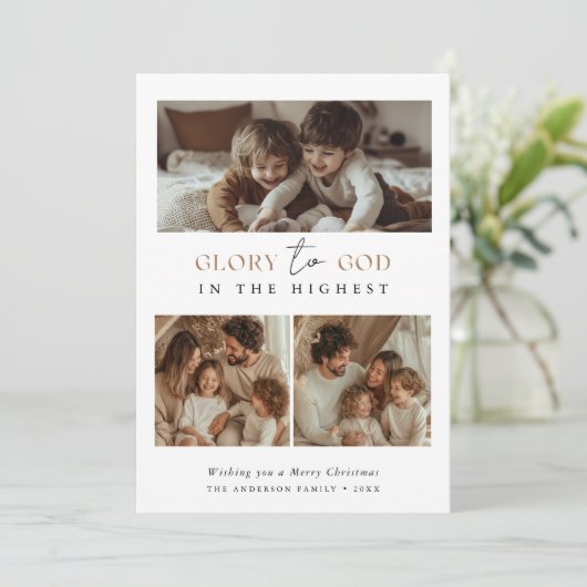 神への宗教的な栄光聖降誕祭の写真金ゴールド シーズンカード (スタンド正面)