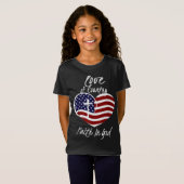 神への愛国的キリスト教信仰ハートクロスアメリ Tシャツ (正面フル)
