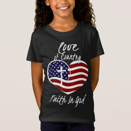 神への愛国的キリスト教信仰ハートクロスアメリ Tシャツ (正面)