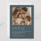 神への栄光の宗教的なクリスマスおもしろい写真の青 シーズンカード (正面)