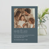 神への栄光の宗教的なクリスマスおもしろい写真の青 シーズンカード (スタンド正面)