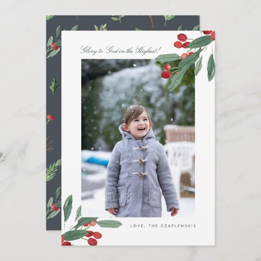 神への栄光の緑の葉と果実の写真 シーズンカード (正面/裏面)