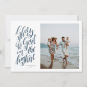 神への栄光の青い宗教的なクリスマスの写真 シーズンカード (正面)