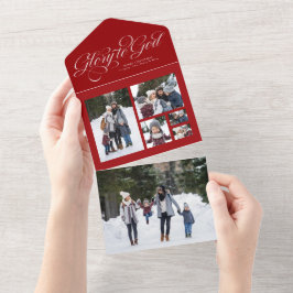 神への栄光クリスマス写真は赤い宗教的なコラージュ オールインワン招待状