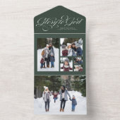 神への栄光クリスマス写真コラージュ緑の休日 オールインワン招待状 (内側)