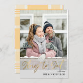 神への栄光スクリプトクリスマスマスタードのプレイド写真 シーズンカード (正面/裏面)