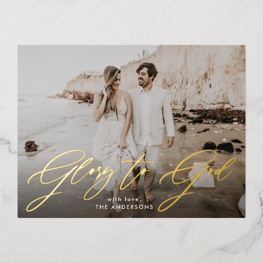 神への栄光スクリプト宗教写真 箔シーズンポストカード (正面)