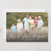 神への栄光スクリプト宗教的なクリスマスフォト シーズンカード (正面)