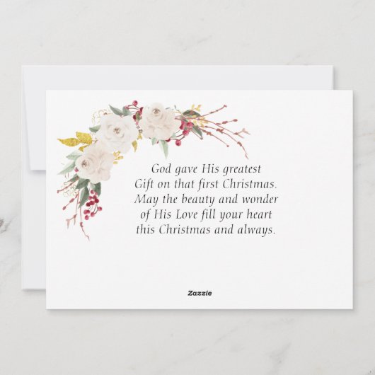 神への栄光バイブル聖句フローラフラットクリスマス シーズンカード (裏面)