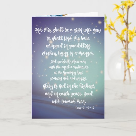 神への栄光ルーク聖書の聖句クリスマス カード (黄色い花)