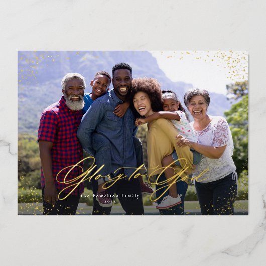 神への栄光1写真の宗教的なクリスマス 箔シーズンカード (正面)