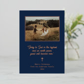 神への栄光 | フォトクリスマスネイビーとバラ金ゴールド 箔シーズンカード (立ち正面)