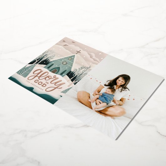 神への栄光 | 宗教的なクリスマスの金ゴールド写真 箔シーズンカード (回転した状態)