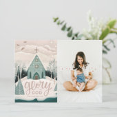 神への栄光 | 宗教的なクリスマス教会の写真 シーズンカード (スタンド正面)