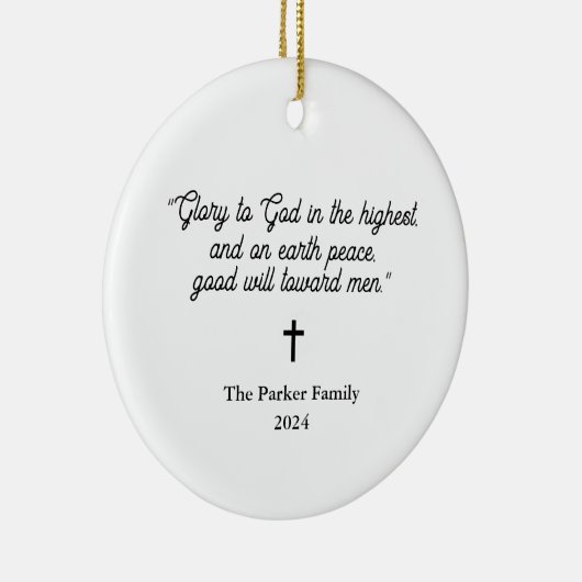 神への栄光 | 白黒と写真のクリスマス セラミックオーナメント (右)