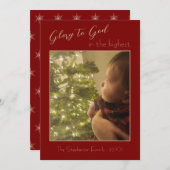 神への栄光Red Burgundy金ゴールド1枚の写真クリスマス シーズンカード (正面/裏面)