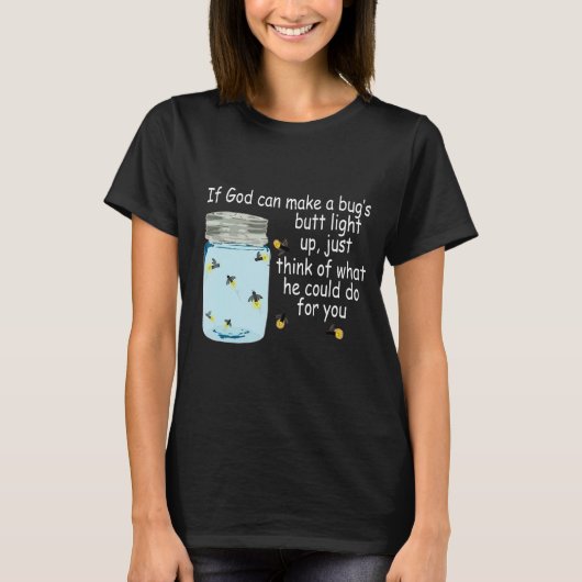 神もしは虫のお尻に蛍を光らせおもしろいる Tシャツ (正面)
