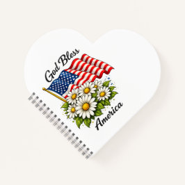神よアメリカを祝福し給え アメリカ国旗とデイジーの花のフラワーアート ノートブック