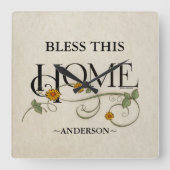 神よ我が家を祝福パーソナライズされた: スクエア壁時計 (正面)