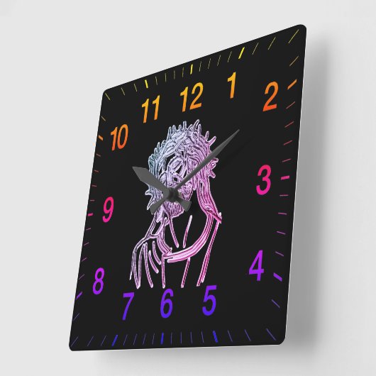 神を仰ぎ見上げて明るく輝く紫のイエス スクエア壁時計 (傾斜)