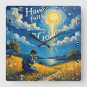 神を信じる スクエア壁時計 (正面)