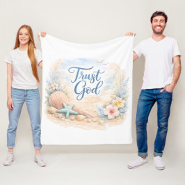 "神を信じる" 海岸の水彩画 クリスチャン フリースブランケット