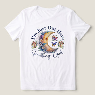 神を信頼して、月、花、蝶 トライブレンドTシャツ