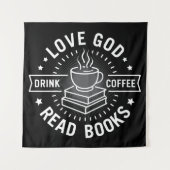 神を愛し コーヒーを飲み 本を読む 恋人たち ヴィンテージ タペストリー (正面)