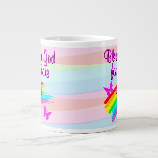 神を愛する90番目の誕生日恵みマグカップ ジャンボコーヒーマグカップ (正面)