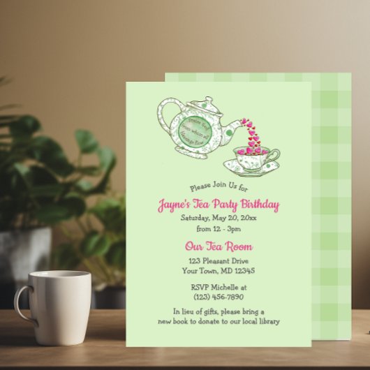 神を賛美するグリーンティーポット聖典ティーパーティー小 招待状