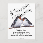 神を賛美せよ:二羽の鳥、音符、アート ポストカード (正面)