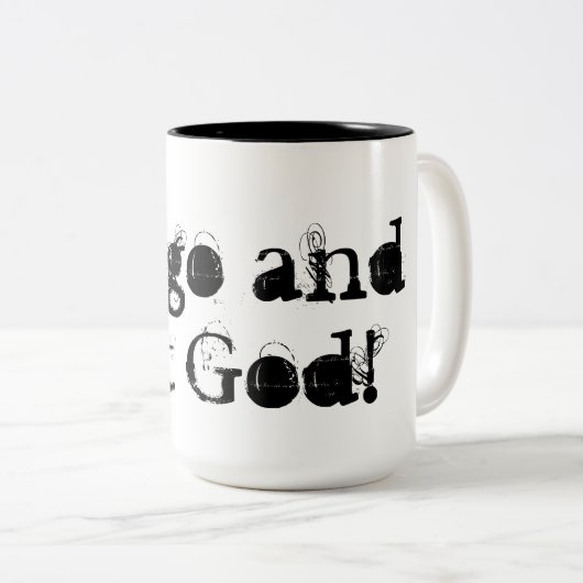 神を離れて行きなさい。 ツートーンマグカップ (正面右)