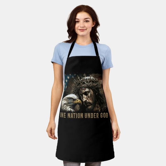 神イエス・キリスト教イーグル・アメリカの下の一つの国 エプロン (着用した状態)