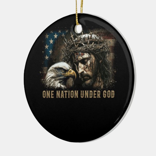 神イエス・キリスト教イーグル・アメリカの下の一つの国 セラミックオーナメント (左)