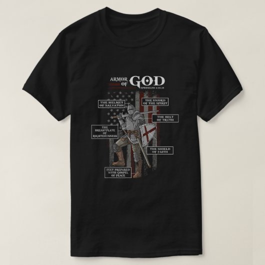 神エペソの装甲バイブル聖句カッコいい宗教 Tシャツ (デザイン正面)