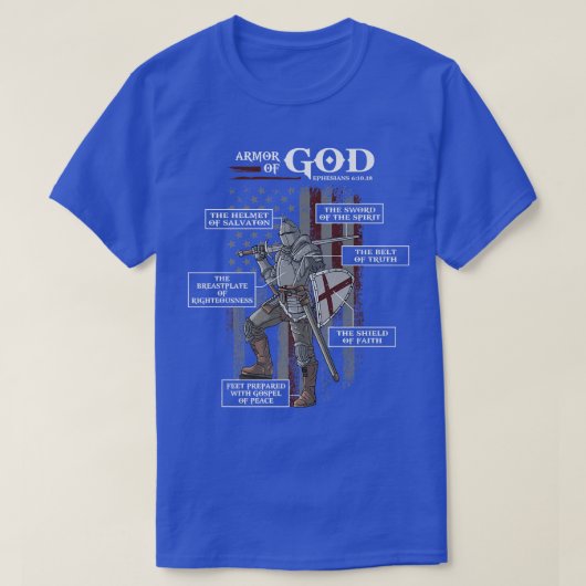 神エペソの鎧6 10 18聖書の聖句プレミアム Tシャツ (デザイン正面)