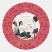 神エレガントに赤い栄光のクリスマス写真 ラウンドシール (正面)