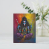 神カーリー抽象虹色肖像画 ポストカード (スタンド正面)