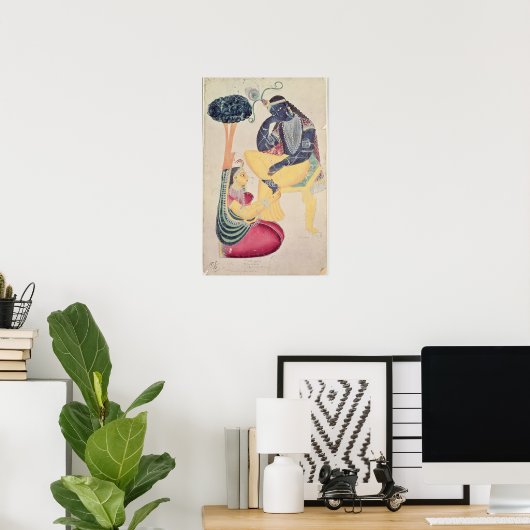 神クリシュナと彼の死の愛ラダ ポスター (ホームオフィス)