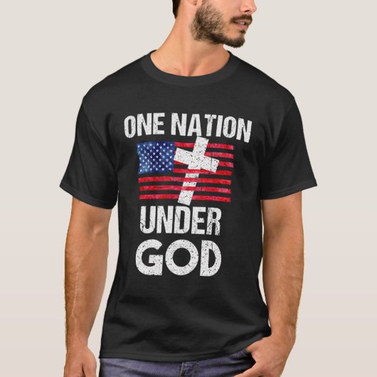 神クール米国国旗のおもしろい下の一つの国 Tシャツ (正面)
