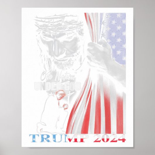 神トランプの下の1つの国2024神アメリカ国旗 ポスター (正面)