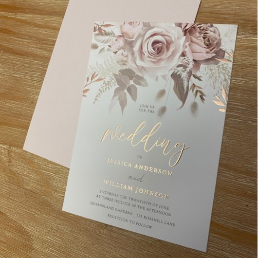 神バラ金ゴールド赤面結婚フローラ 箔招待状