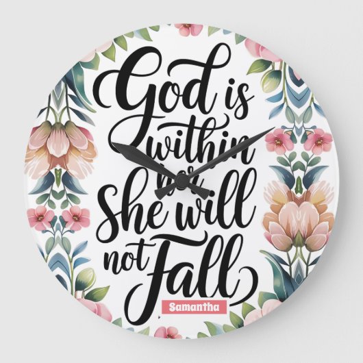 神パーソナライズされたは彼女のクリスチャンの女の中にある ラージ壁時計 (正面)